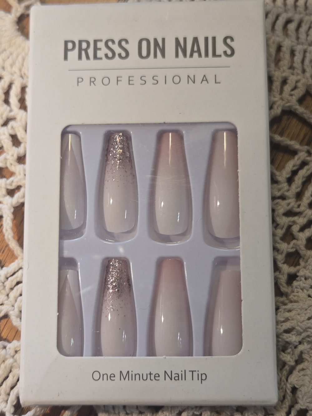 Press On Nails Professional - Pink Ombre with Glitter Accent